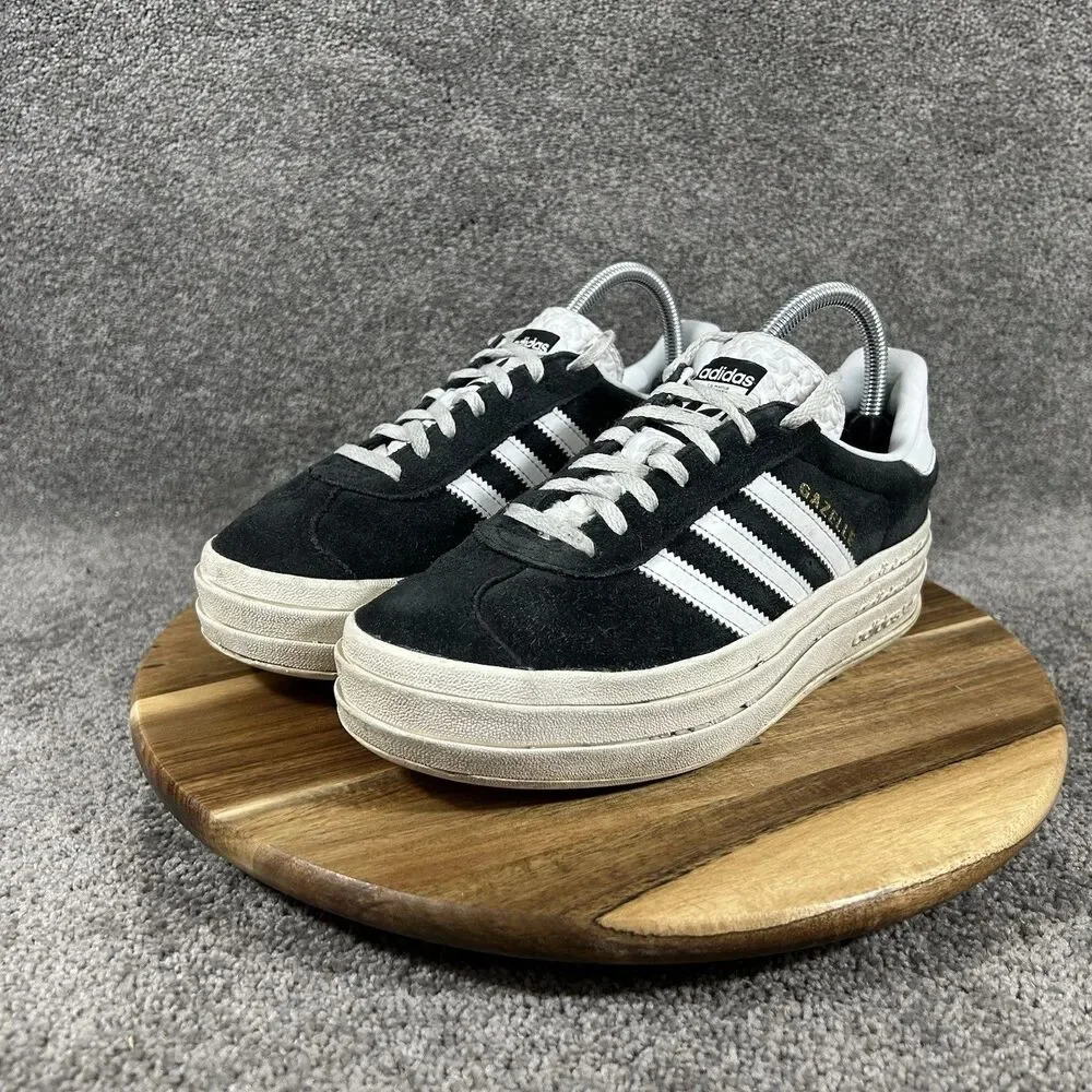 Adidas Gazelle Women's Size 7.5 Bold Black White Casual Platform Shoes Used